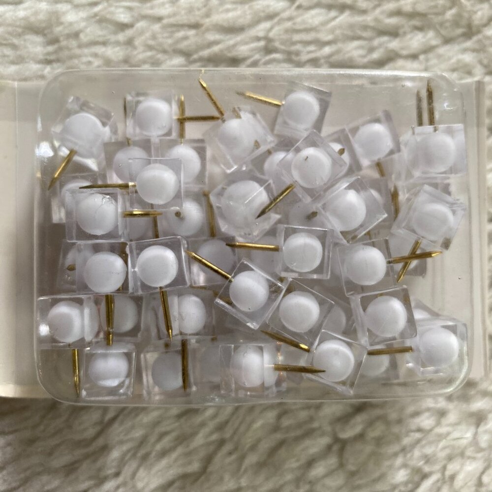 50-Count Stylish White Push Pins / Thumb Tacks